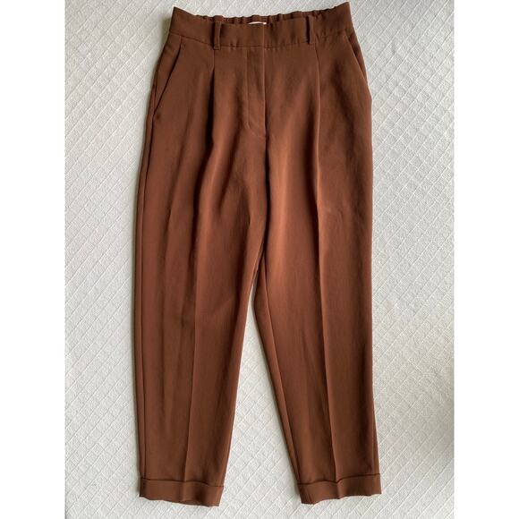 Aritzia Wilfred Dashwood Pant Crepette High Rise Pleated Cuffed Trousers Brown 8 - Picture 6 of 9